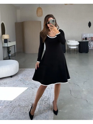 Kadın Uzun Kollu Yuvarlak Yaka Midi Viskon Iki Iplik Elbise