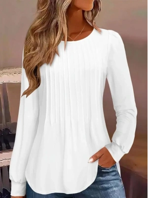 Kadın Uzun Kollu Yuvarlak Yaka Nervürlü Bluz