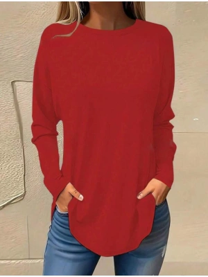 Kadın Uzun Kollu Yuvarlak Yaka Salaş Iki Iplik Bluz