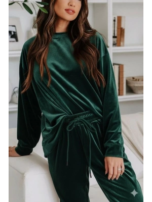 Kadın Uzun Kollu Yuvarlak Yakalı Kadife Bluz Ve Pantolon Takım