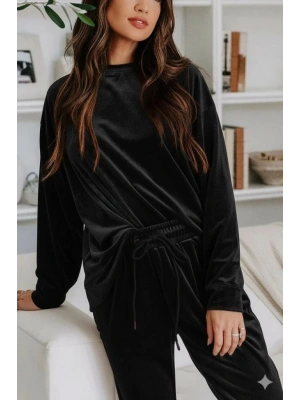 Kadın Uzun Kollu Yuvarlak Yakalı Kadife Bluz Ve Pantolon Takım