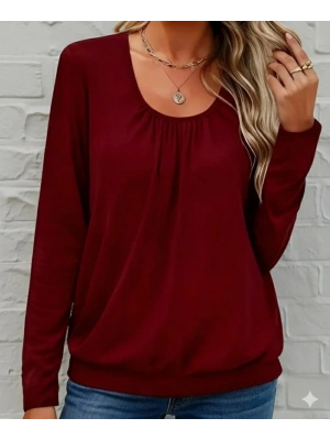 Kadın Uzun Kollu Yuvarlak Yakalı Viskon Bluz