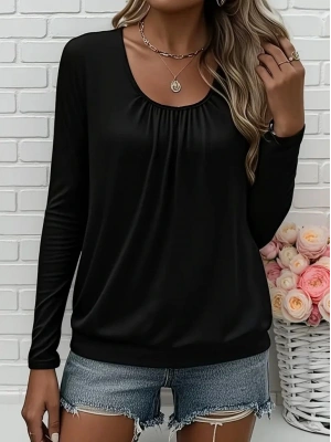 Kadın Uzun Kollu Yuvarlak Yakalı Viskon Bluz