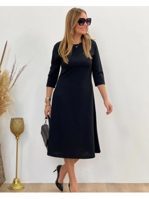 Kadın Uzun Truvakar Kol Bisiklet Yaka Midi Modal Elbise