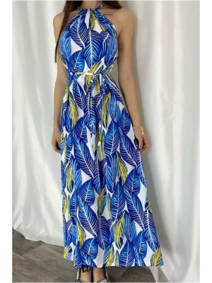 Kadın Yaka Halter Elbise Maxi
