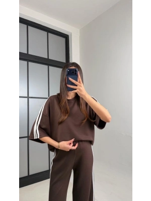 Kadın Yarasa Kol Yanları şerit Detay Modal Kumaş Ikili Takım