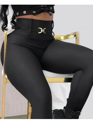 Kadın Yüksek Bel Belden Toka Detaylı Dalgıç Tayt