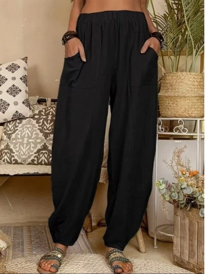 Kadın Yüksek Bel Cep Detaylı Pantolon