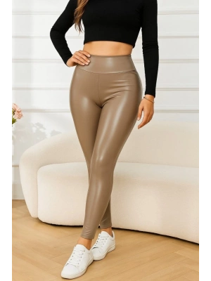 Kadın Yüksek Bel Deri Tayt