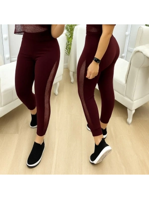 Kadın Yüksek Bel File Detaylı Dar Kesim Viskon Iki Iplik Pantolon