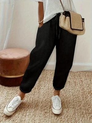 Kadın Yüksek Bel Lastikli Belde Bağcık Detaylı Aerobin Pantolon