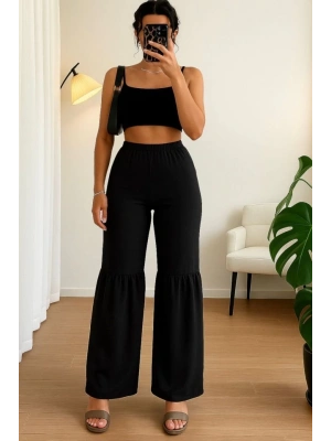 Kadın Yüksek Bel Parça Detay Bol Paça Pantolon