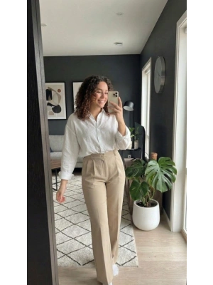 Kadın Yüksek Bel Pileli Palazzo Pantolon