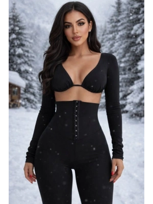 Kadın Yüksek Bel Toparlayıcı Korse Detay Agraflı çelik Kumaş Tayt