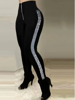 Kadın Yüksek Bel Yan şerit Detaylı Dalgıç Tayt