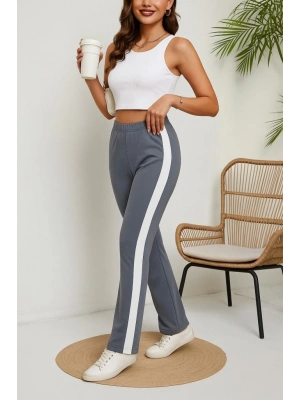 Kadın Yüksek Bel Yan şerit Detaylı Yırtmaçlı Viskon Iki Iplik Pantolon