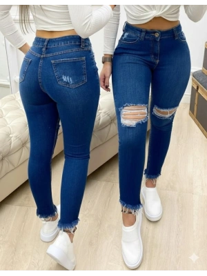 Kadın Yüksek Bel Yırtık Detaylı Skinny Kot Pantolon