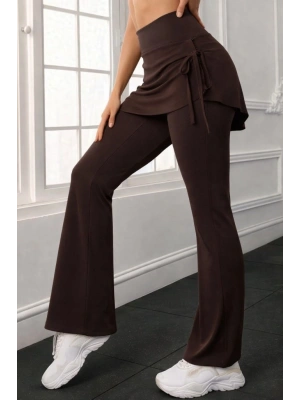 Kadın Yüksek Belli Yandan Büzgülü Paçaya Doğru Geniş Dalgıç Tayt