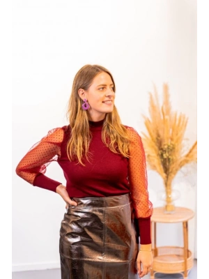 Kadınkolu Tül Detaylı Yarım Balıkçı Kaşkorse Bluz