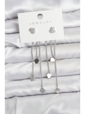 Kalp Model Gümüş Renk Pirinç Sallantılı Kadın Küpe