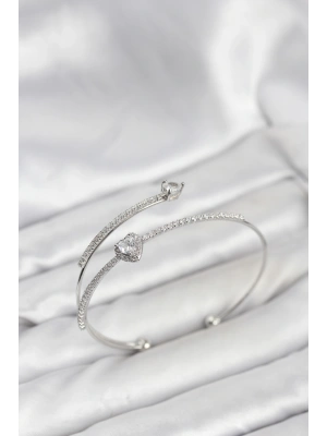 Kalp Model Pirinç Gümüş Renk Kadın Bileklik