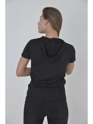 Kapşonlu Slim Fit T-shirt - Siyah