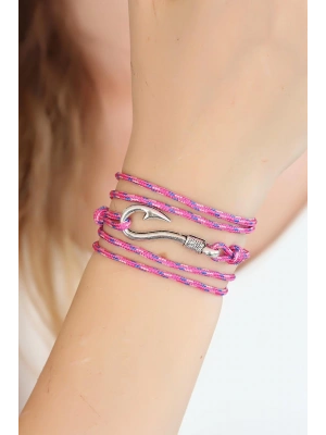 Karışık Desenli Pembe Renk Gümüş Metal Kancalı Bayan Çoklu Bileklik