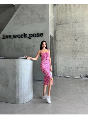 Kaşkorse Desenli askılı elbise