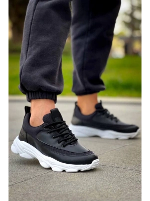 KB-707  Kuback Siyah Cilt Yüksek Taban Bağcıklı Günlük Erkek Ayakkabı