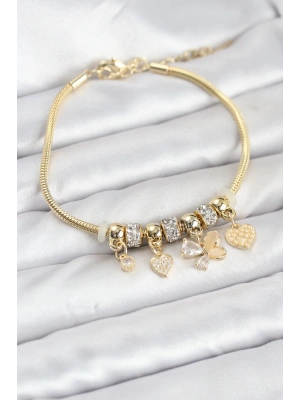 Kelebek Charmlı Gold Renk Kadın Bileklik