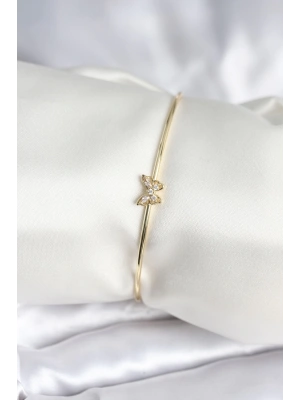 Kelebek Figürlü Zirkon Taşlı Gold Renk Pirinç Kadın Bileklik