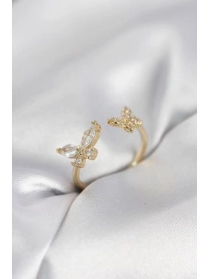 Kelebek Model Zirkon Taşlı Gold Renk Kadın Yüzük