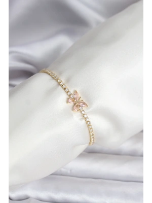 Kelebek Model Zirkon Taşlı Gold Renk Pirinç Su Yolu Kadın Bileklik