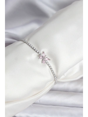 Kelebek Model Zirkon Taşlı Gümüş Renk Pirinç Su Yolu Kadın Bileklik