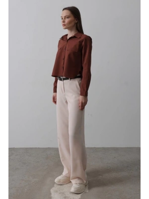 Kemerli Palazzo Pantolon - Pudra