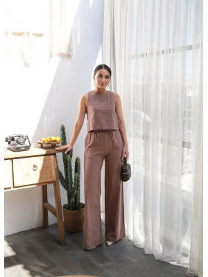 Keten Bluz Ve Pantolon İki̇li̇ Takim