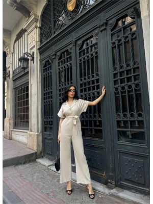 KETEN TULUM BEL BAĞLAMA DETAYLI - Krem