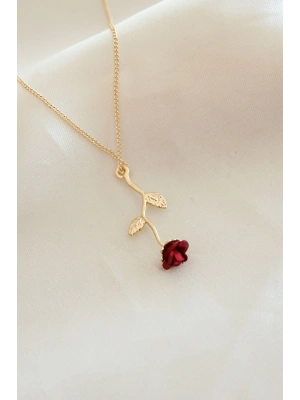 Kırmızı Gül Figürlü Kolye