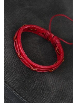Kırmızı Renk İpli Yeni Sezon Deri Erkek Bileklik