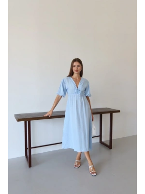 Kısa kollu müslin elbise mavi pt