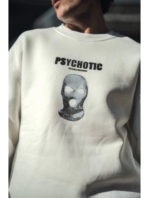 Kışlık Bisiklet Yaka Baskılı SweatShirt - Beyaz