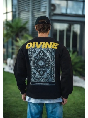 Kışlık Bisiklet Yaka Baskılı SweatShirt - Siyah