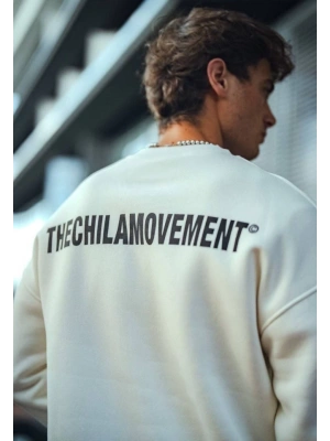 Kışlık Bisiklet Yaka Oversize Baskılı SweatShirt - Beyaz