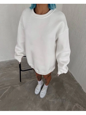 Kışlık Bisiklet Yaka Üç İplik Basic SweatShirt - Beyaz