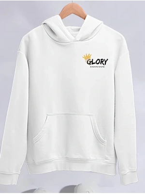 Kışlık Üç İplik Kapşonlu SweatShirt - Beyaz