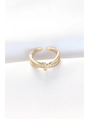 Kıvrım Model Gold Renk Zirkon Taşlı Ayarlanabilir Yüzük
