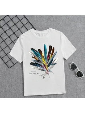 Kız Çocuk Baskılı T-Shirt - Beyaz