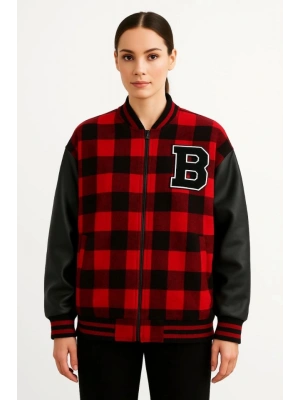 Kolları Suni Deri Içi Astarlı Oduncu Kolej Içi Ceket - Bordo