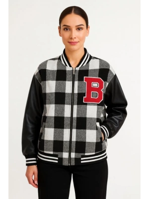 Kolları Suni Deri Içi Astarlı Oduncu Kolej Içi Ceket - Gri