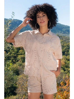 KORDONE NAKIŞLI KISA KOL GÖMLEK KADIN 410065